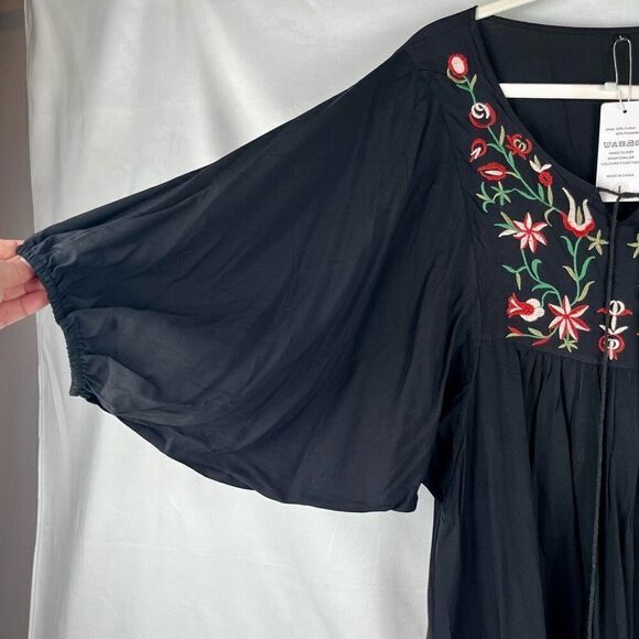 NWT Futurino Black Bohemian Crew Neck Shift Dress Large - Picture 4 of 11